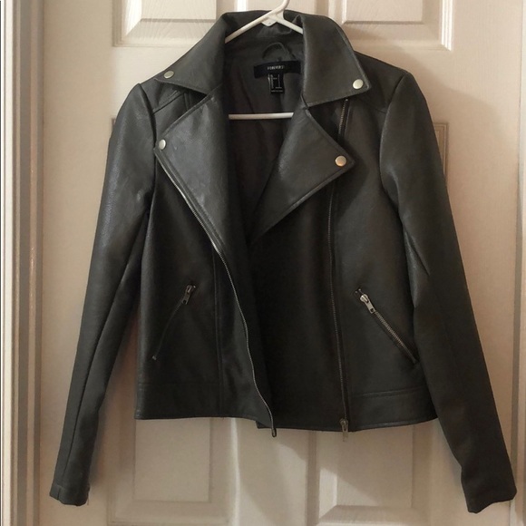 Grey Leather Moto Jacket - Picture 2 of 6